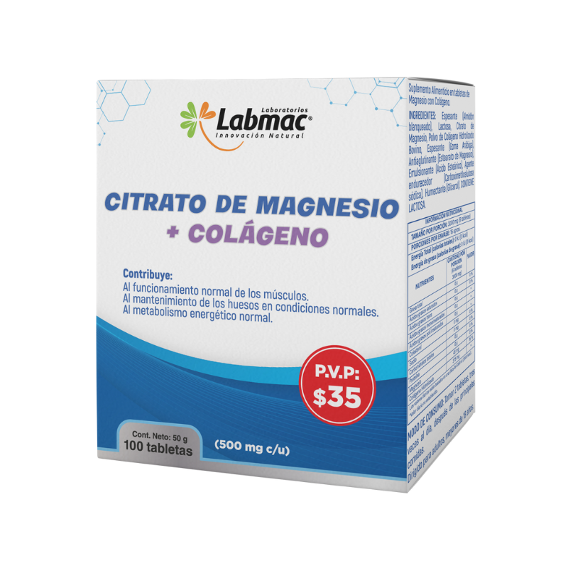 CITRATO DE MAGNESIO + COLÁGENO TABLETAS 500 mg  BLISTER X 100