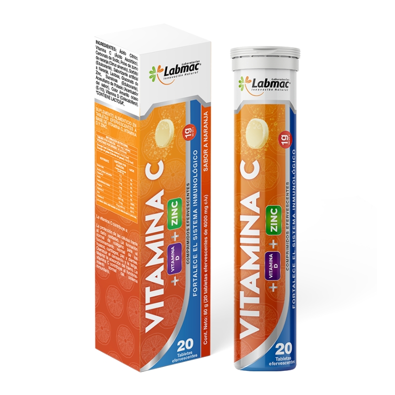 VITAMINA C+VITAMINA D+ZINC COMPRIMIDOS EFERVESCENTES 20 TABLETAS DE 4000 MG C/U