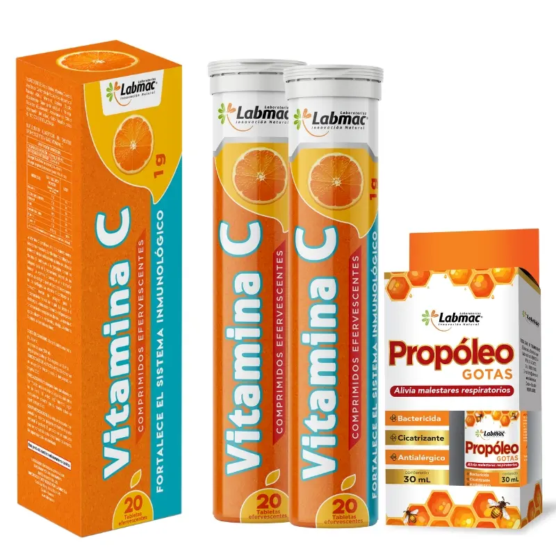 2 VITAMINA C TABLETAS EFERVESCENTES 1g ENVASE X 20 U + PROPÓLEO GOTAS FRASCO X 30 ML