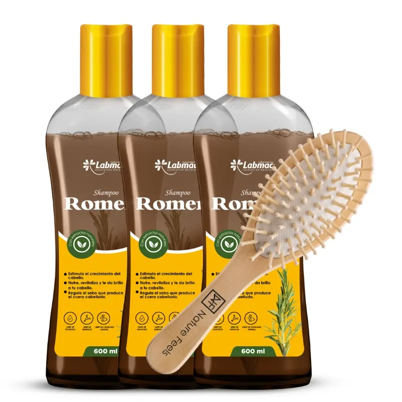 3 ROMERO SHAMPOO ENVASE X 600 mL + CEPILLO NATURE FEELS