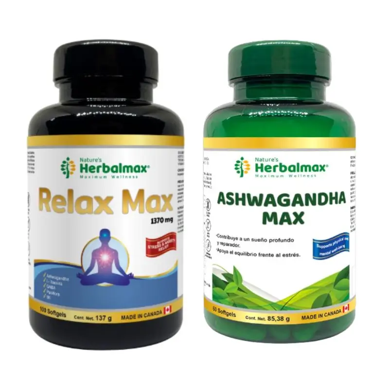 RELAX MAX SOFTGEL 1370 mg ENVASE X 100 ASHWAGANDHA MAX SOFTGEL 1423 mg ENVASE X 60 U