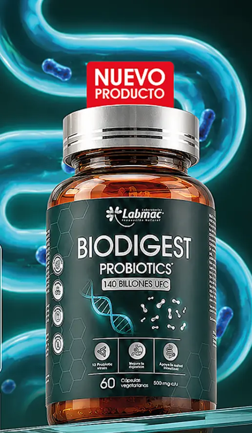 BIODIGEST PROBIOTICS CAPSULAS 500 mg ENVASE X 60 U +  VASO TERMICO LOGO LABMAC