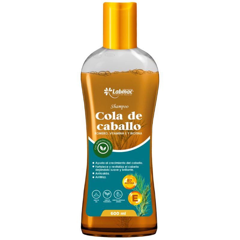 SHAMPOO DE COLA DE CABALLO, ROMERO, VITAMINA E Y BIOTINA ENVASE X 600 mL