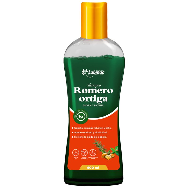 SHAMPOO DE ROMERO, ORTIGA, ARGAN Y BIOTINA ENVASE POR 600 mL