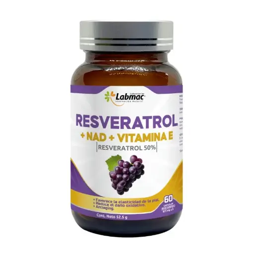 [PTL-A153] RESVERATROL + NAD + VITAMINA E CAPSULAS 875 mg ENVASE X 60 U